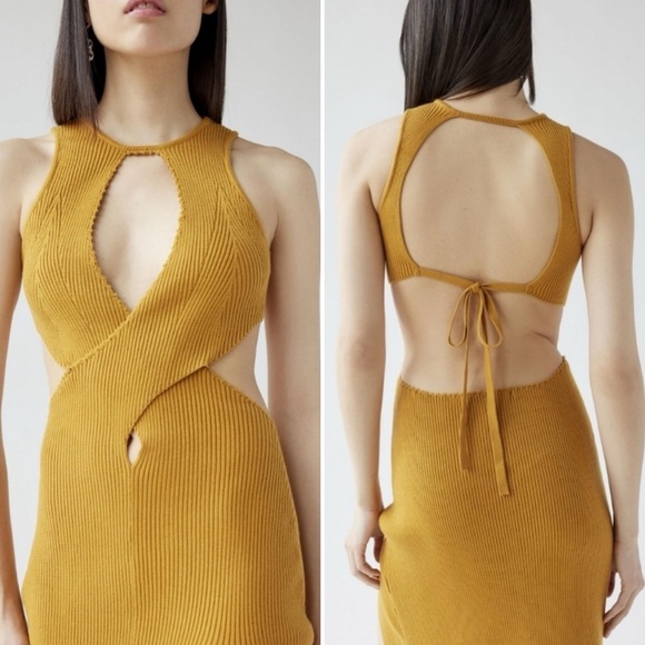 For Love And Lemons Mustard Orange Maggie Midi Dress - XL - Picture 2 of 6